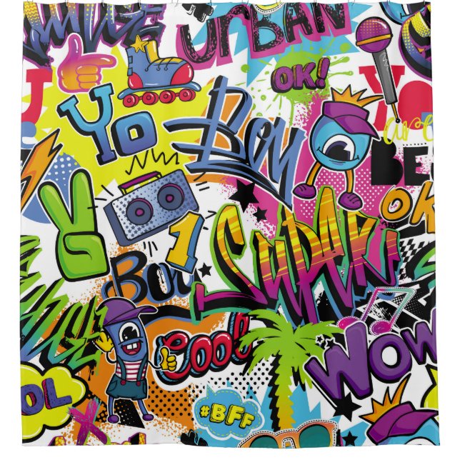 Abstract seamless comics pattern with palm tree, h (Front)