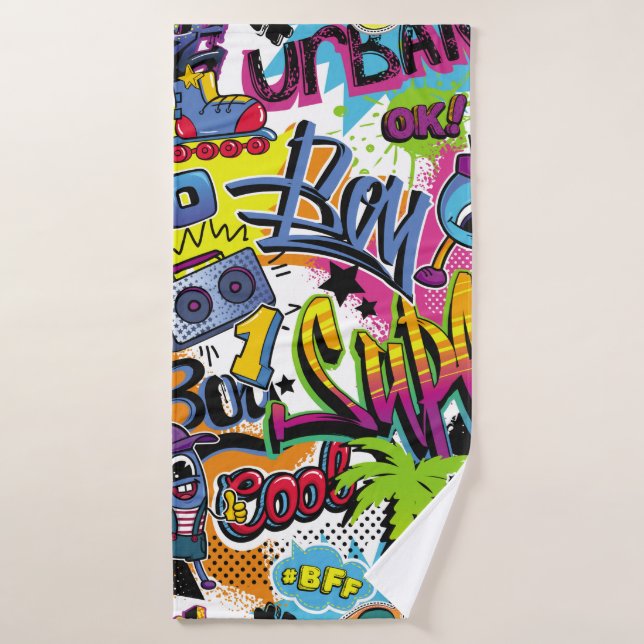 Abstract seamless comics pattern with palm tree, h bath towel (Bath Towel)