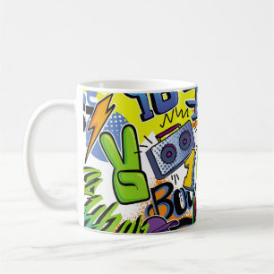 Abstract seamless comics pattern with palm tree, h coffee mug