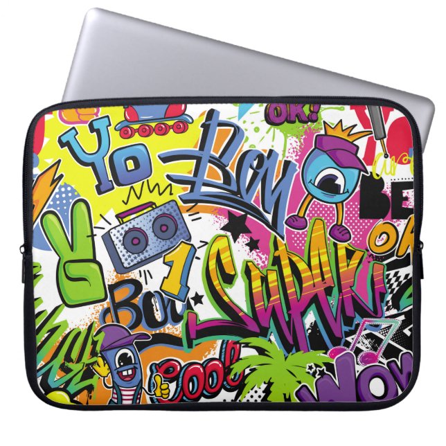 Abstract seamless comics pattern with palm tree, h laptop sleeve (Front)