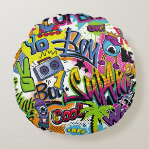 Abstract seamless comics pattern with palm tree, h round pillow