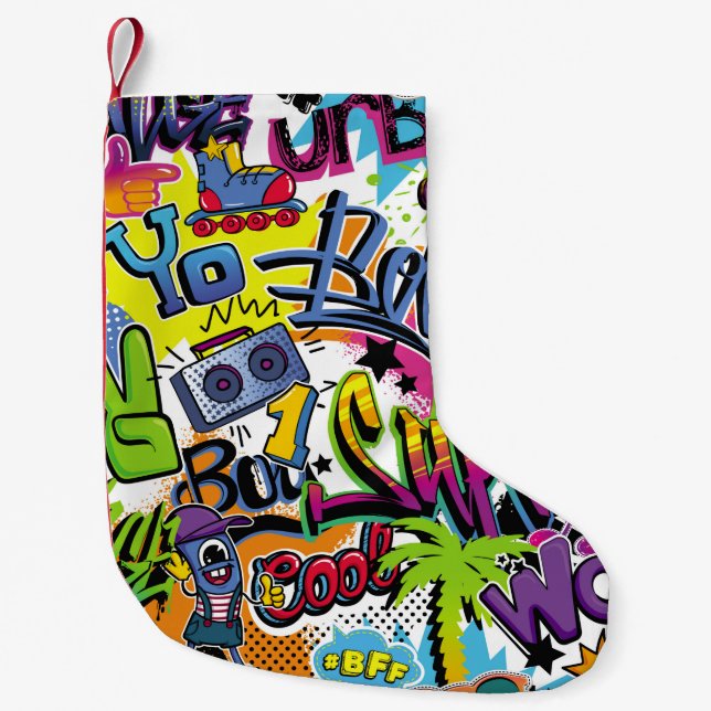Abstract seamless comics pattern with palm tree, h small christmas stocking (Front)