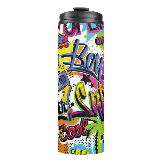 Abstract seamless comics pattern with palm tree, h thermal tumbler (Front)