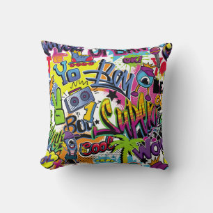 Abstract seamless comics pattern with palm tree, h throw pillow