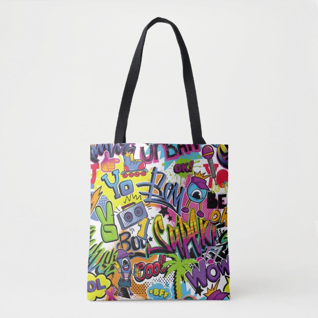Abstract seamless comics pattern with palm tree, h tote bag (Front)