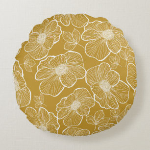Abstract seamless floral pattern. Flowers backgrou Round Pillow