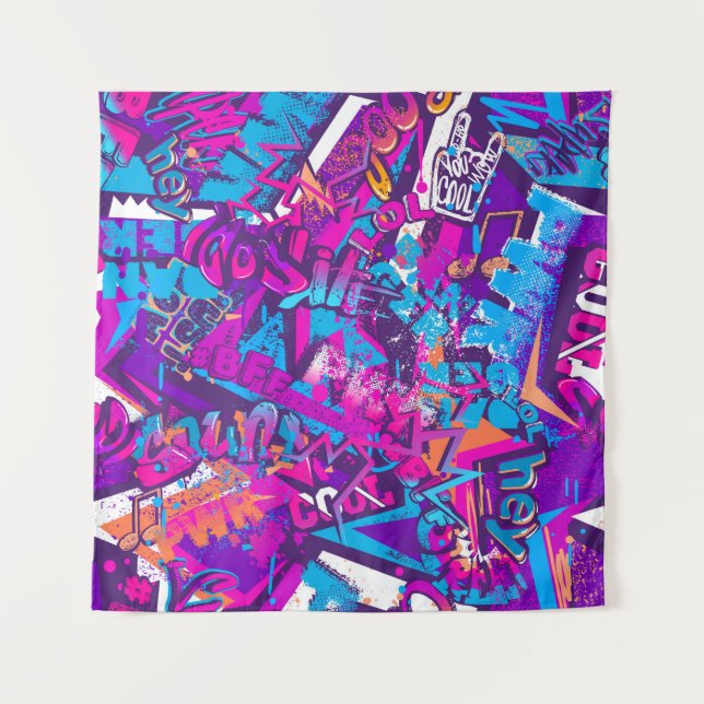 Abstract seamless graffiti words pattern. Grunge r Tapestry (Front)