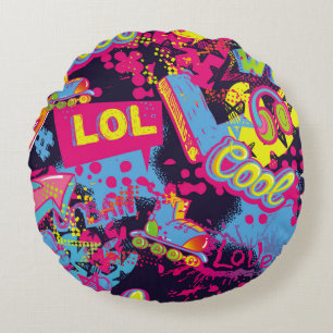Abstract seamless grunge teenagers pattern. Comics Round Pillow