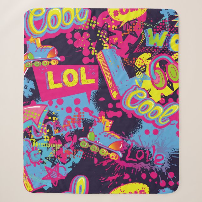 Abstract seamless grunge teenagers pattern. Comics Sherpa Blanket (Front)