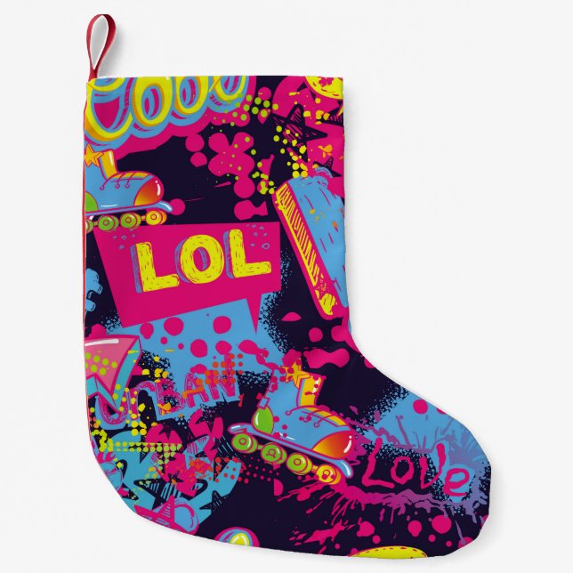 Abstract seamless grunge teenagers pattern. Comics Small Christmas Stocking (Front)