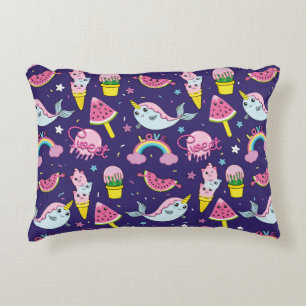 Abstract seamless ice cream pattern. Creative vint Accent Pillow