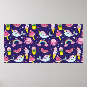 Abstract seamless ice cream pattern. Creative vint Poster