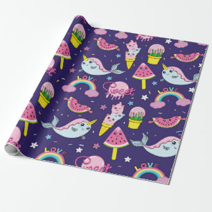 Abstract seamless ice cream pattern. Creative vint Wrapping Paper