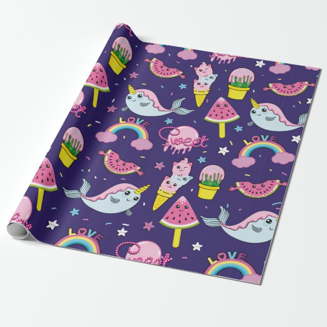 Abstract seamless ice cream pattern. Creative vint Wrapping Paper (Unrolled)