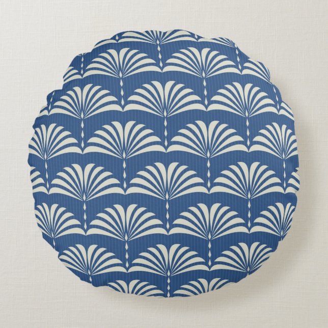 Abstract seamless oriental floral pattern Art deco Round Pillow (Front)