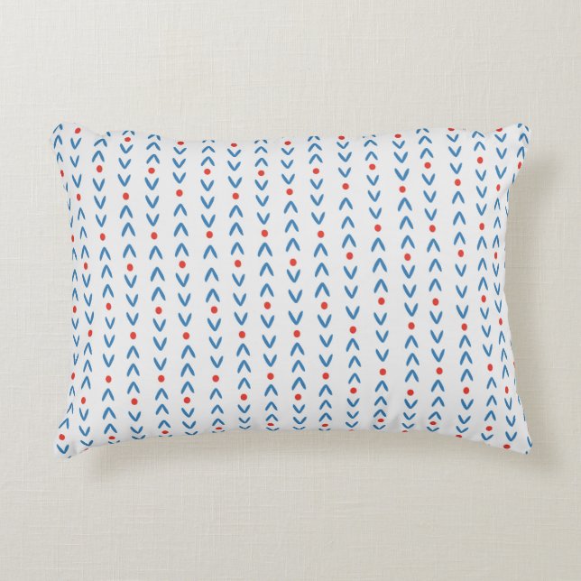 Abstract seamless pattern in blue and red on cream accent pillow (Front)