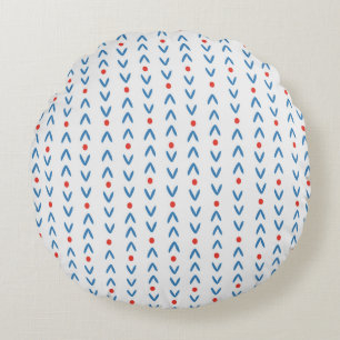 Abstract seamless pattern in blue and red on cream round pillow
