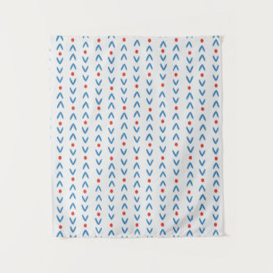 Abstract seamless pattern in blue and red on cream tapestry