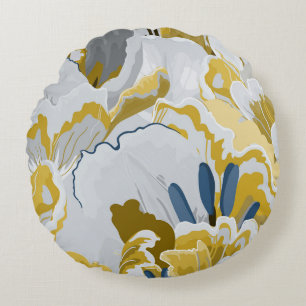 Abstract seamless pattern. Light grey,  yellow,  g Round Pillow