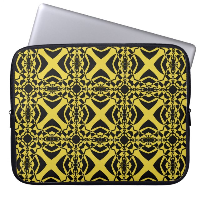 Abstract seamless pattern of black and gold colour laptop sleeve (Front)