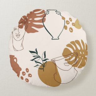Abstract seamless pattern of Greek sculpture head Round Pillow