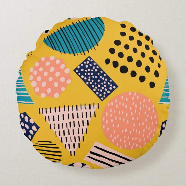 Abstract seamless pattern with different shapes an round pillow (Front)