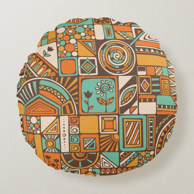 Abstract seamless pattern with geometric elements. round pillow (Front)