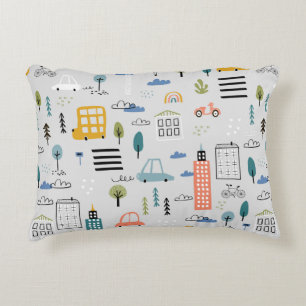 Abstract seamless pattern with hand drawn city des accent pillow