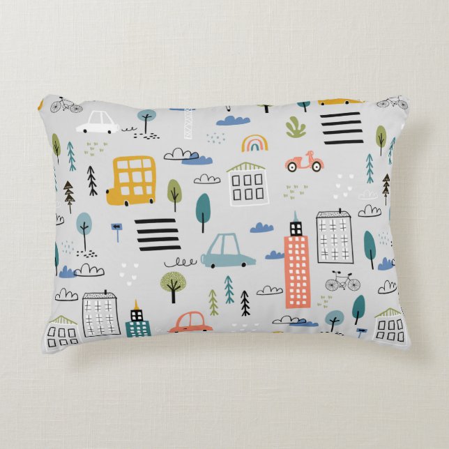 Abstract seamless pattern with hand drawn city des accent pillow (Front)