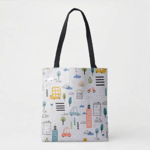 Abstract seamless pattern with hand drawn city des tote bag