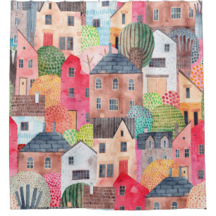 Abstract seamless pattern with houses. Watercolor