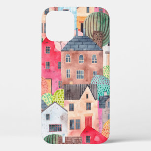 Abstract seamless pattern with houses. Watercolor  iPhone 12 Case
