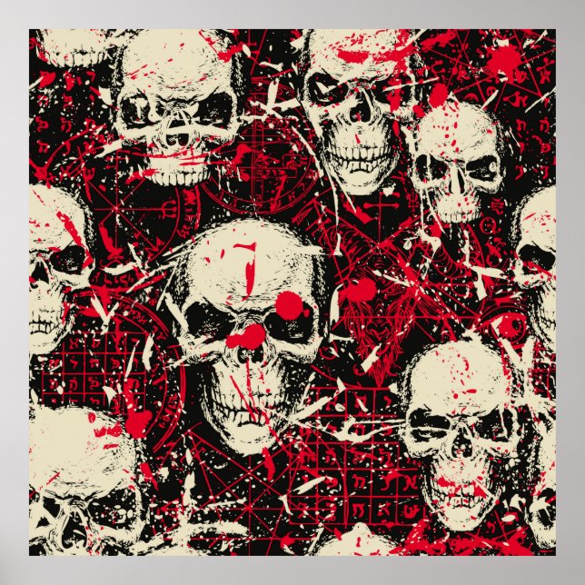Abstract seamless pattern with sinister human skul poster (Front)