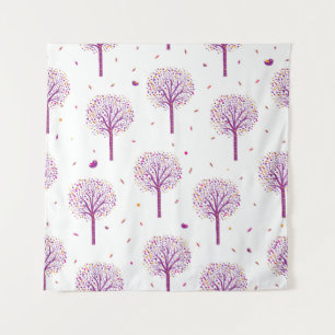 Abstract seamless pattern with trees on white back tapestry