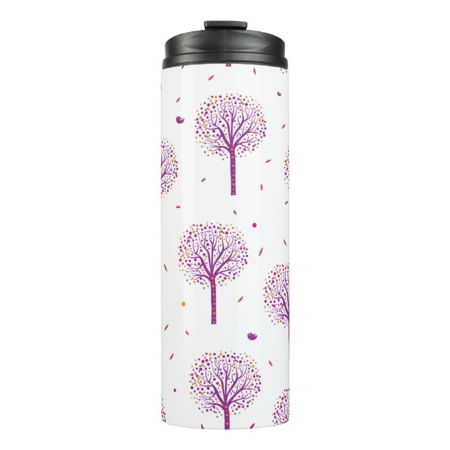 Abstract seamless pattern with trees on white back thermal tumbler (Front)