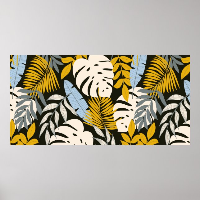 Abstract seamless pattern with tropical leaves and poster (Front)