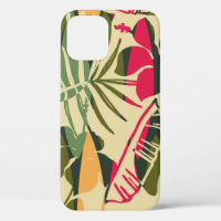 Abstract seamless pattern with tropical leaves. Ha