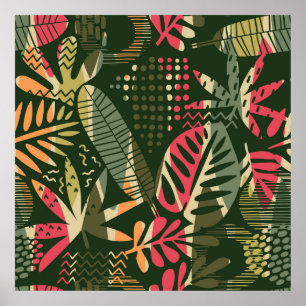 Abstract seamless pattern with tropical leaves. Ha Poster
