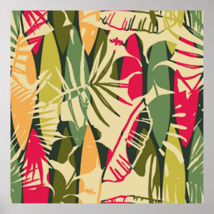 Abstract seamless pattern with tropical leaves. Ha Poster