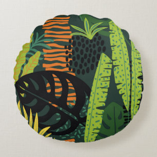Abstract seamless pattern with tropical leaves. Ha Round Pillow