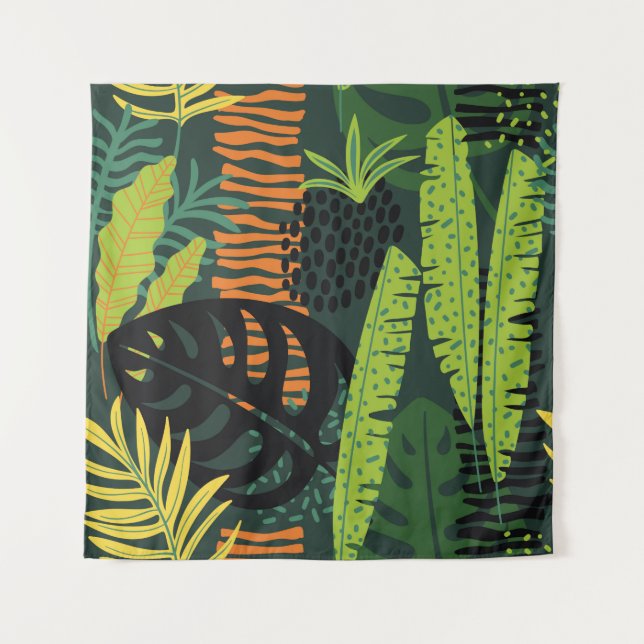 Abstract seamless pattern with tropical leaves. Ha Tapestry (Front)