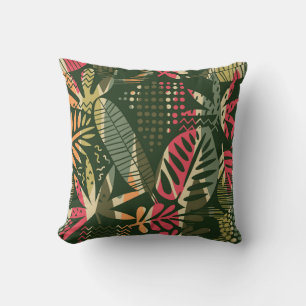 Abstract seamless pattern with tropical leaves. Ha Throw Pillow