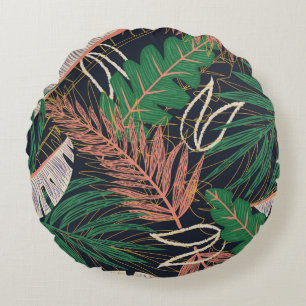 Abstract seamless pattern with tropical leaves on  round pillow