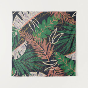 Abstract seamless pattern with tropical leaves on tapestry