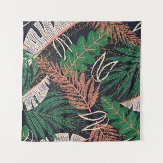 Abstract seamless pattern with tropical leaves on  tapestry