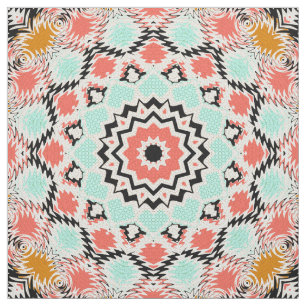 Abstract seamless round mandala mosaic tile kaleid fabric