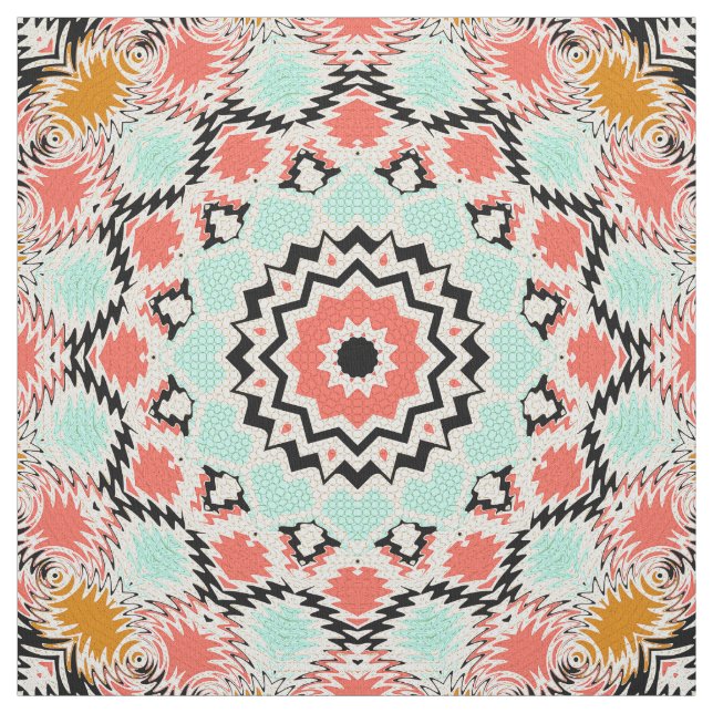 Abstract seamless round mandala mosaic tile kaleid fabric (Swatch)
