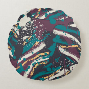 Abstract seamless stylish pattern with grunge elem round pillow