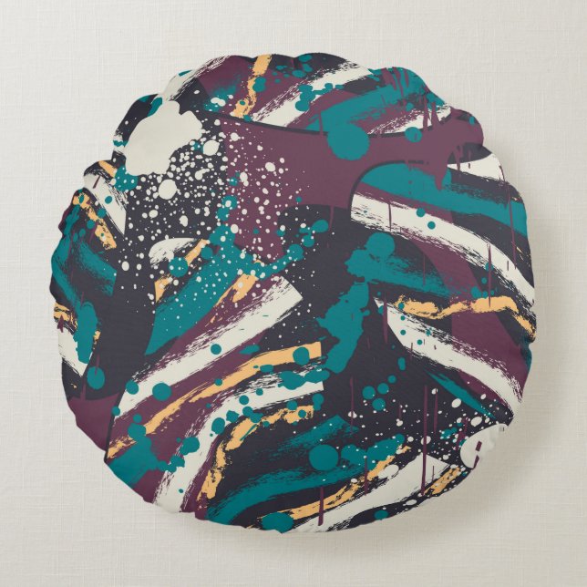 Abstract seamless stylish pattern with grunge elem round pillow (Front)