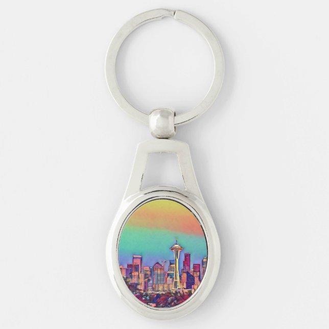 Abstract Seattle Skyline  Keychain (Front)